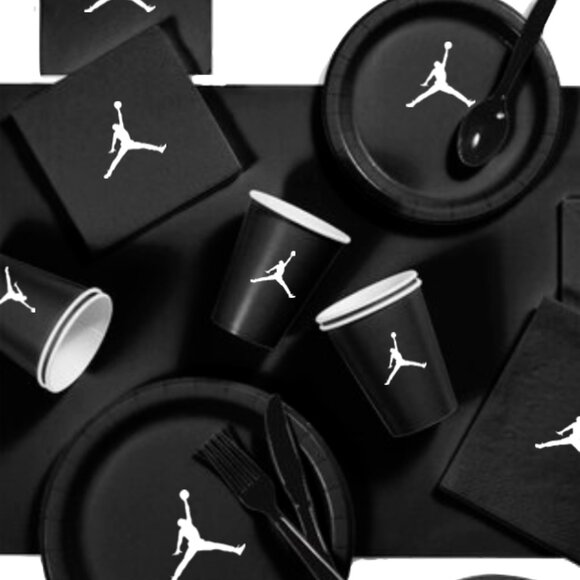 Custom shoe Paper Party Plates Set, Black, 60 Count, Basketball Theme, Jumpman - Picture 5 of 5